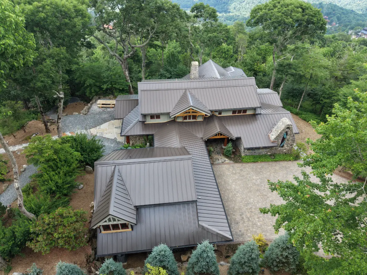 Standing seam metal roof on a large mountain home in the NC High Country